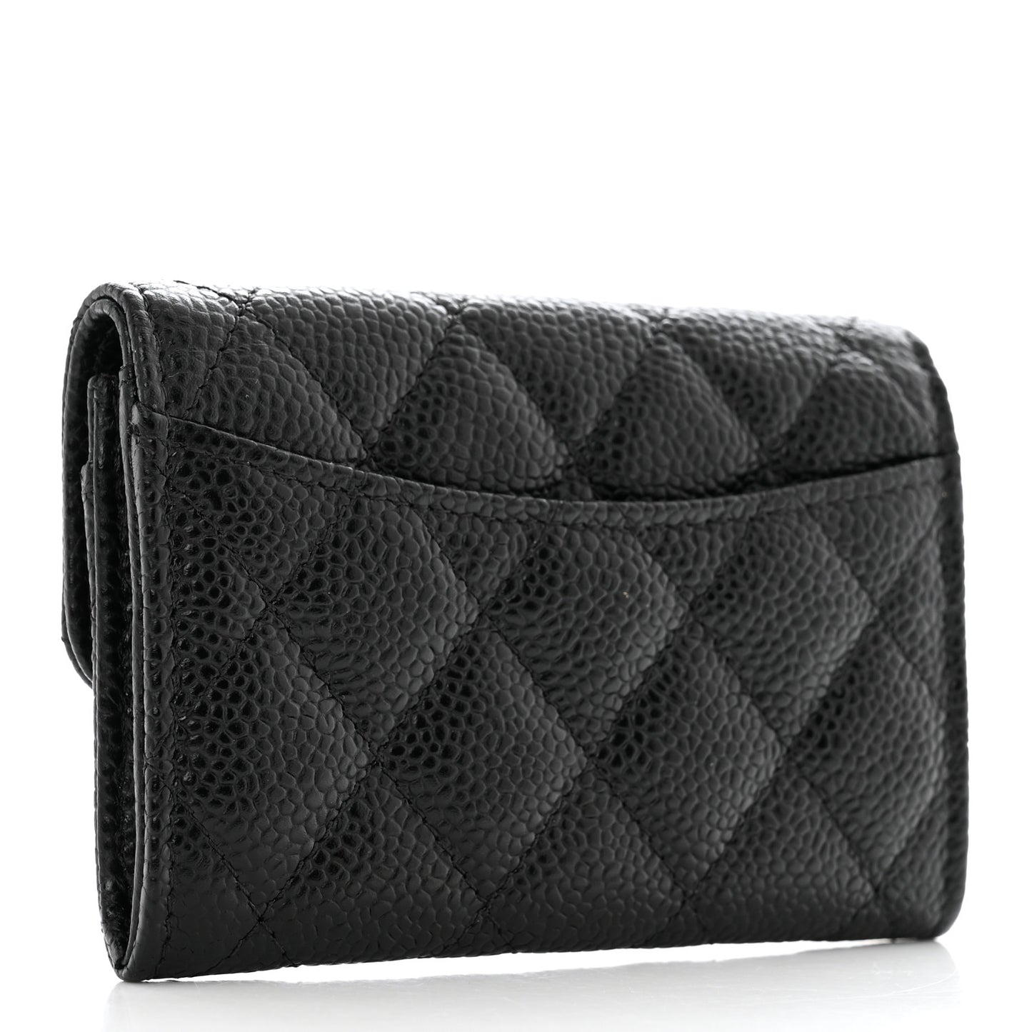 Caviar Quilted Flap Card Holder Wallet Black