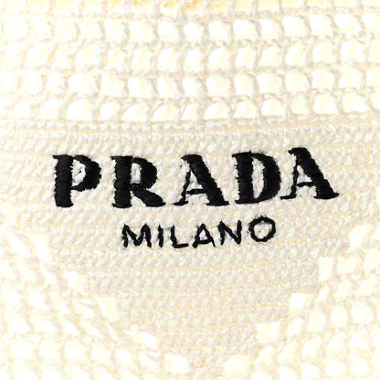 Prada Yarn Raffia Effect Crochet Logo Embroidered Tote Bag White 7 of 9