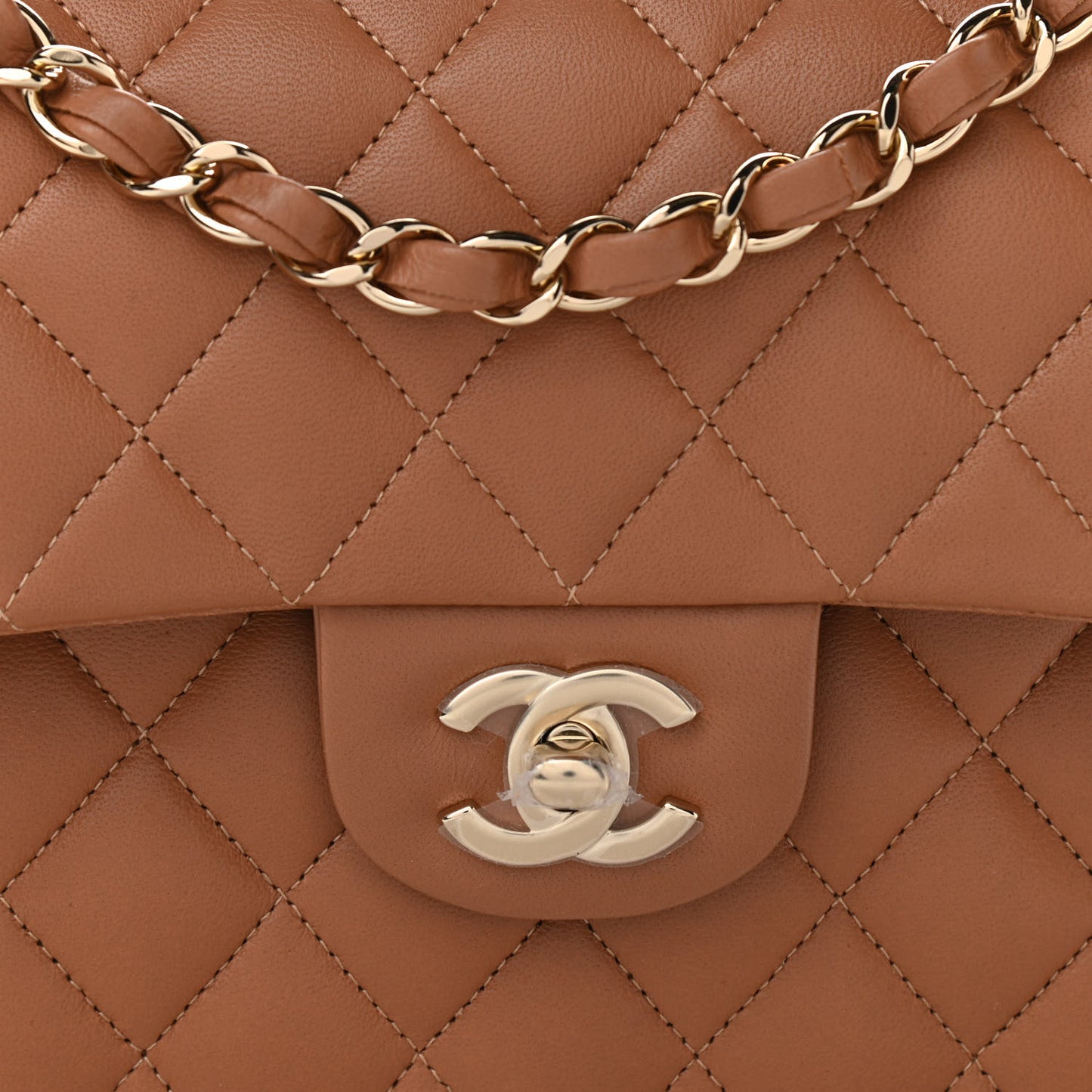 Lambskin Quilted Small Double Flap Brown