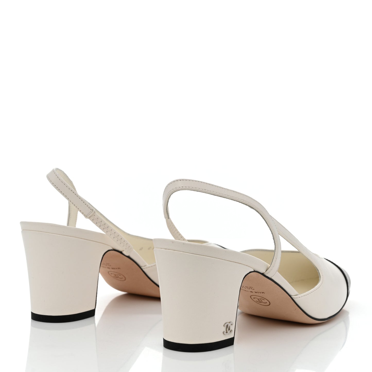 Lambskin Cap Toe CC Slingback Pumps 39.5 White Black