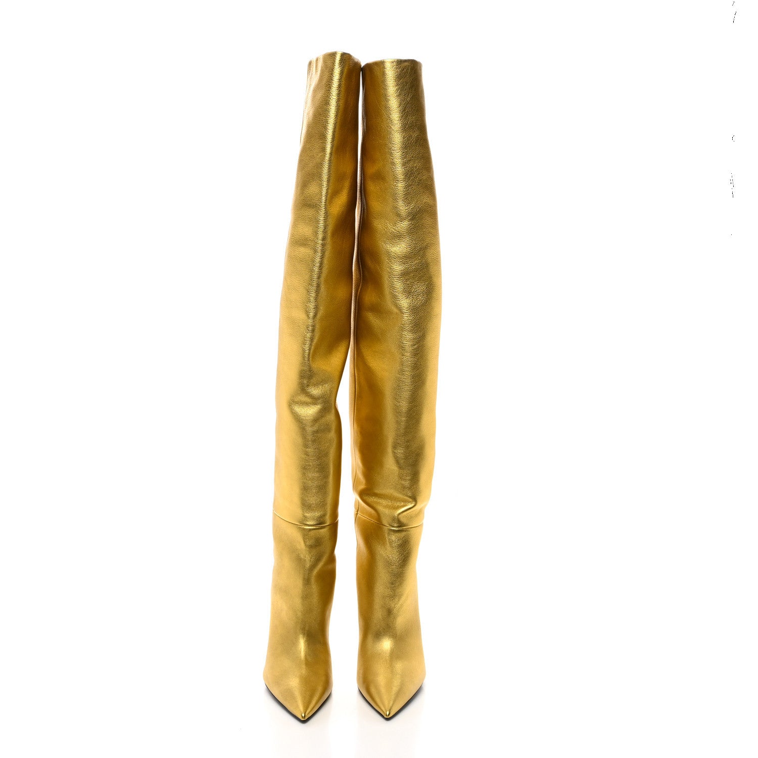Saint Laurent Metallic Calfskin Kiki Over The Knee Boots 36.5 Gold 2 of 8