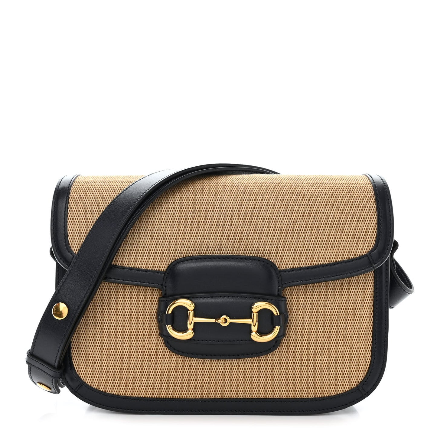 Vintage Rice Canvas Plutone Calfskin Horsebit 1955 Shoulder Bag Beige Blue