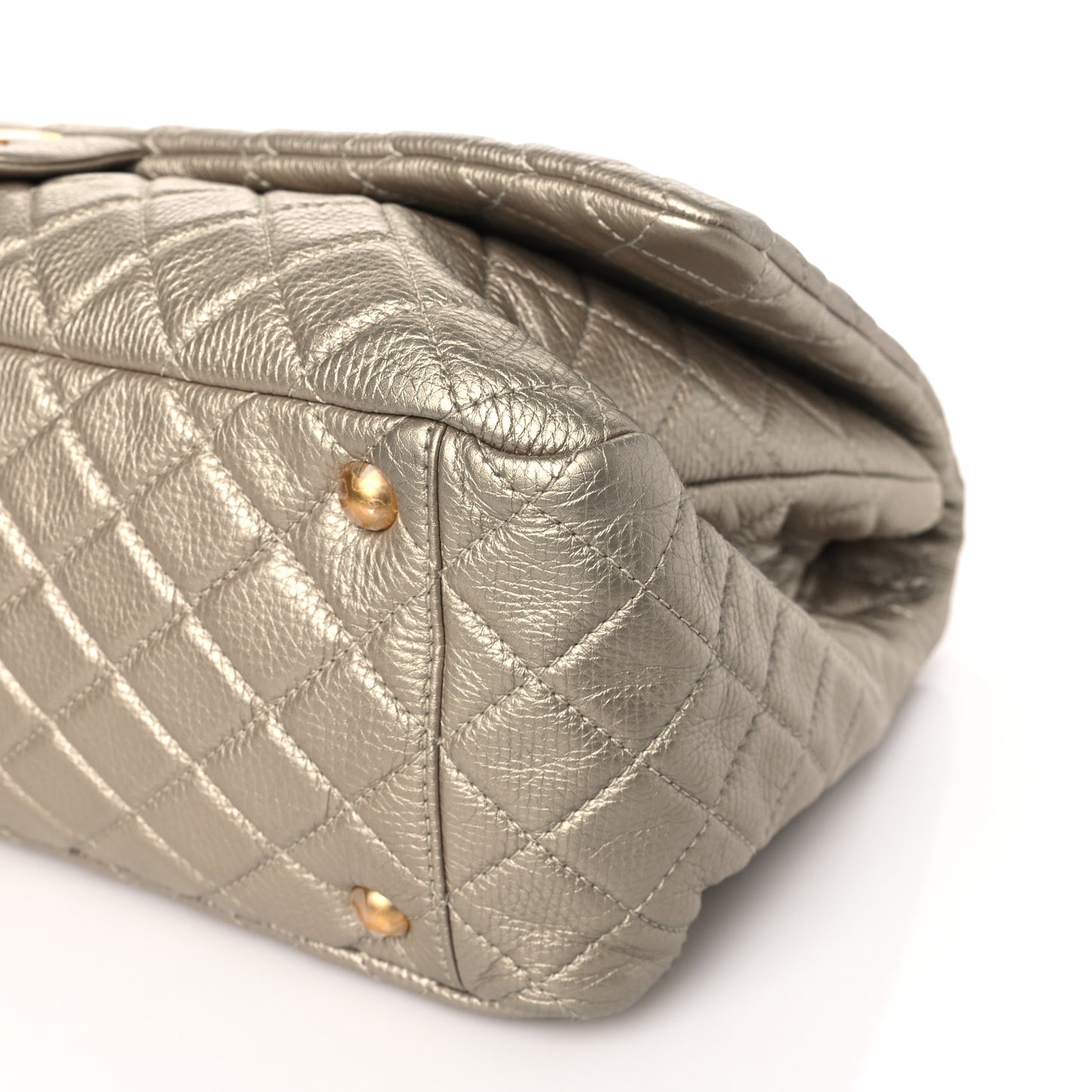 Metallic Calfskin Quilted XXL Travel Flap Bag Gold