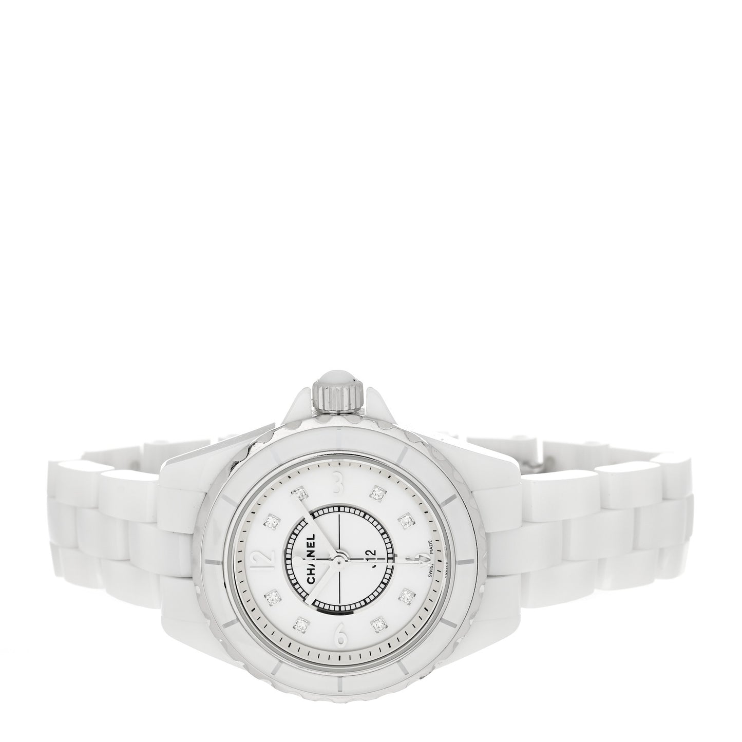 Stainless Steel Ceramic Diamond Mother of Pearl 33mm J12 Quartz Watch White