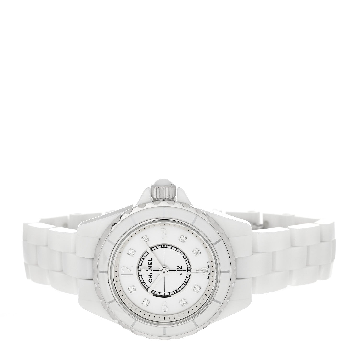 Chanel Stainless Steel Ceramic Diamond Mother of Pearl 33mm J12 Quartz Watch White 2 of 4