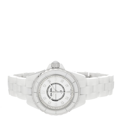 Chanel Stainless Steel Ceramic Diamond Mother of Pearl 33mm J12 Quartz Watch White 2 of 4