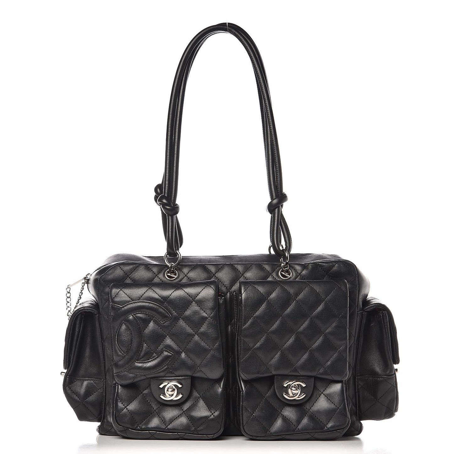 Calfskin Quilted Large Cambon Multipocket Reporter Black