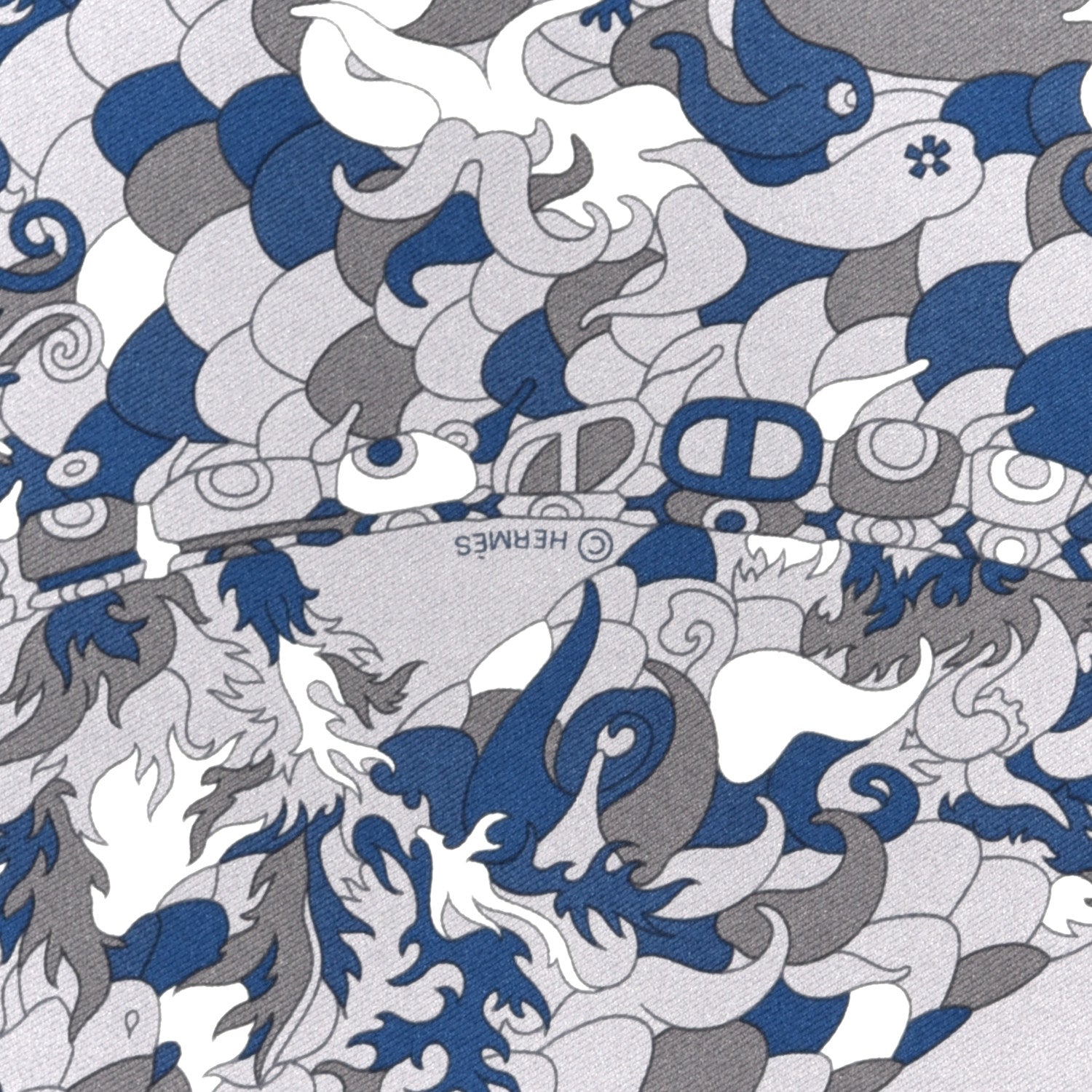 Hermes Silk Vintage Quatre Chevaux Detail Scarf 45 Gris Bleu 3 of 4