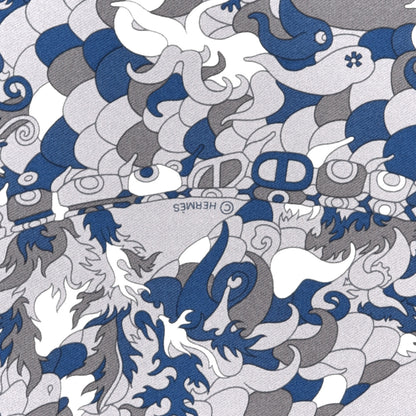 Hermes Silk Vintage Quatre Chevaux Detail Scarf 45 Gris Bleu 3 of 4