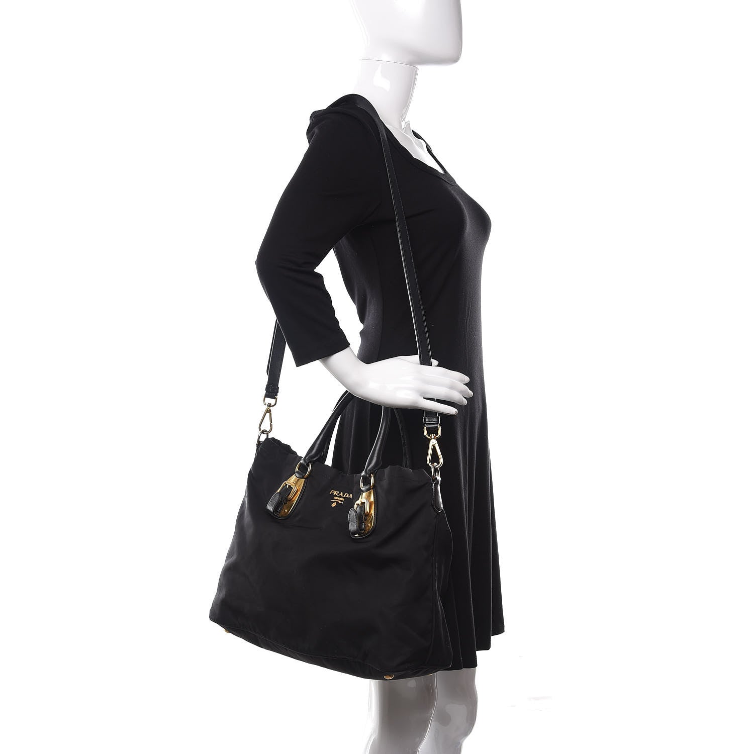 Prada Tessuto Nylon Soft Calf Tote Black 2 of 15