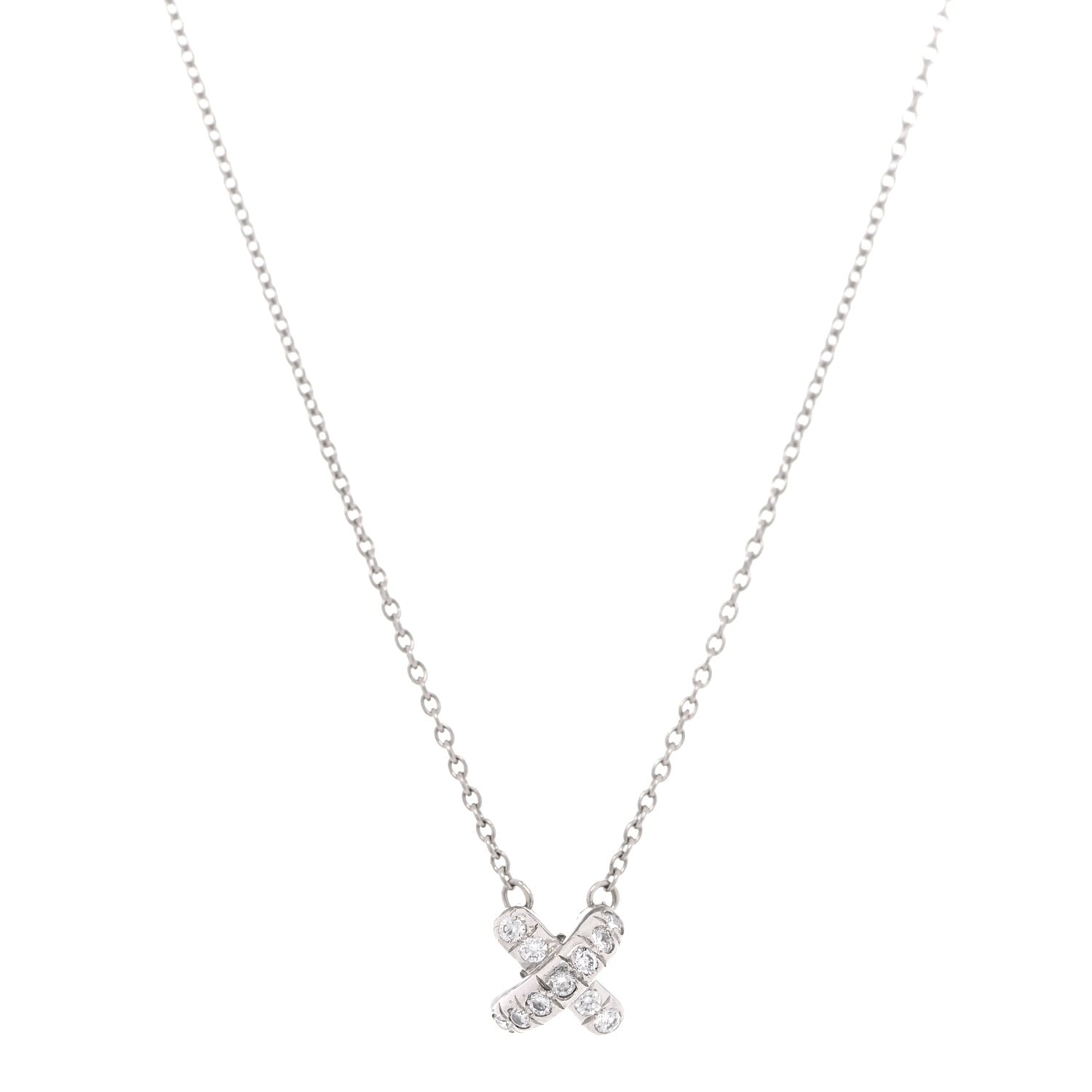 Tiffany Platinum Diamond Cross Stitch Pendant Necklace 1 of 5