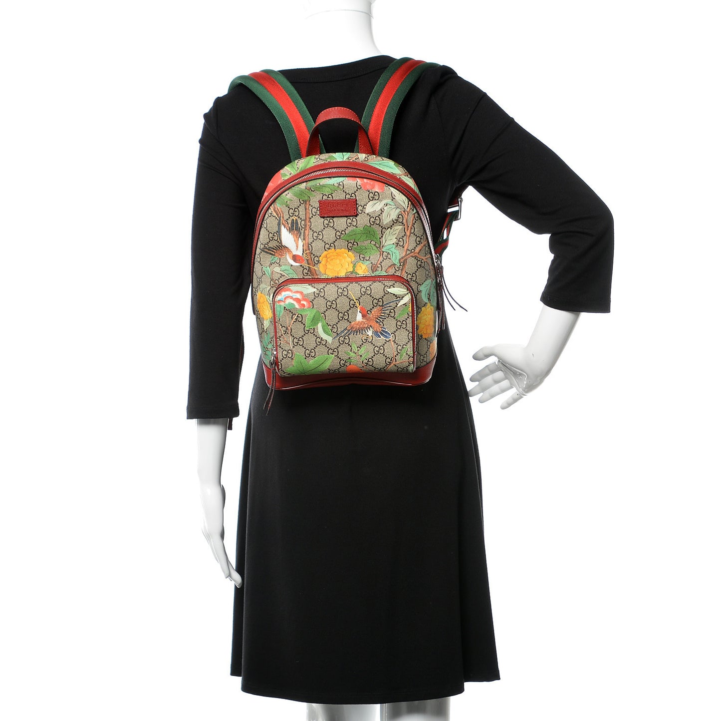 GG Supreme Monogram Tian Web Small Day Backpack Beige Multicolor Red