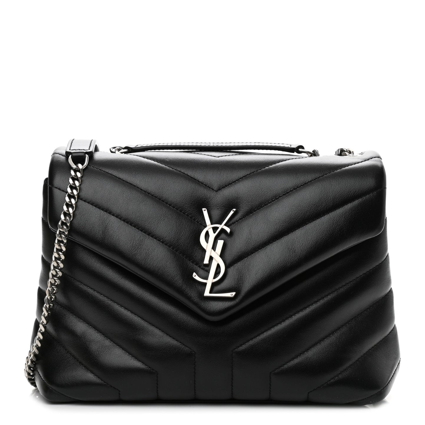Calfskin Y Quilted Monogram Small Loulou Chain Satchel Black