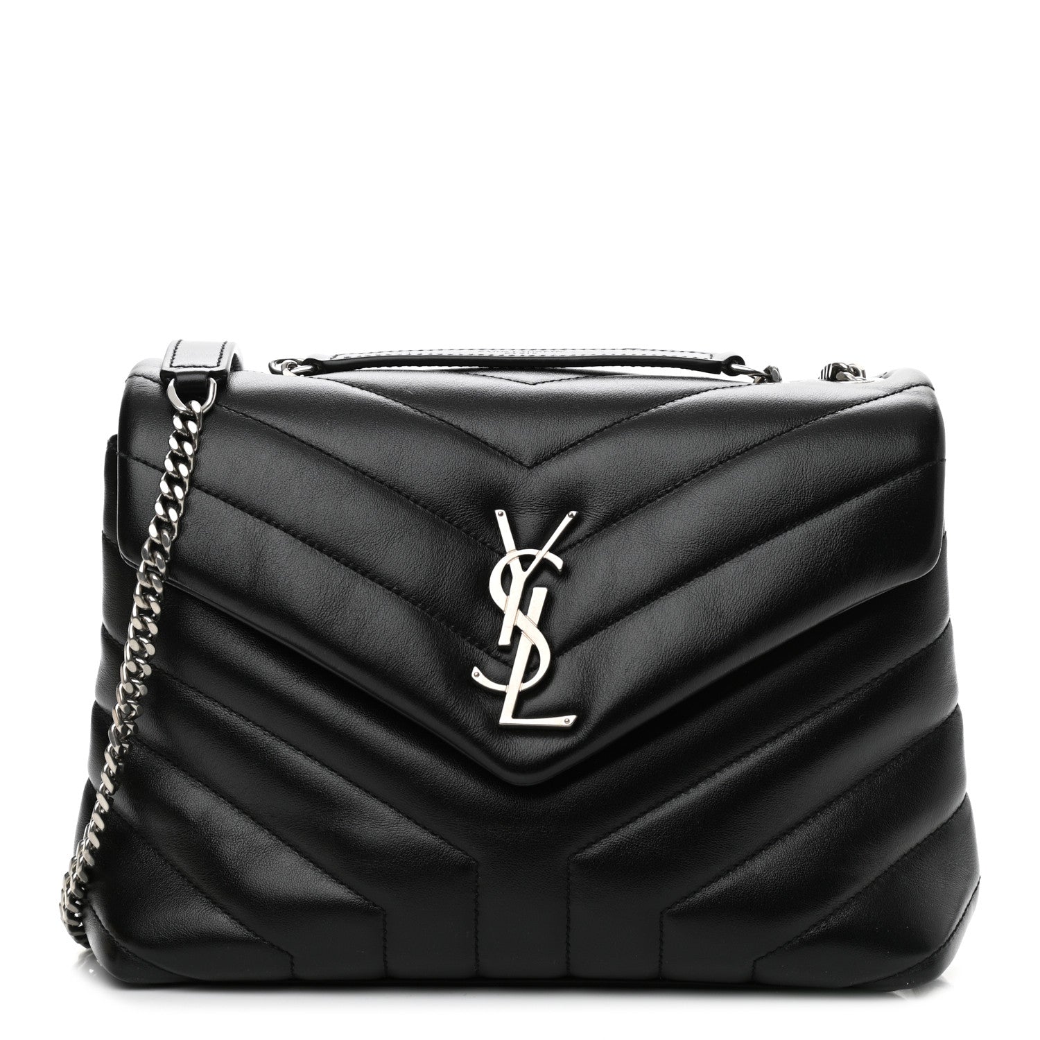 Saint Laurent Calfskin Y Quilted Monogram Small Loulou Chain Satchel Black 1 of 10