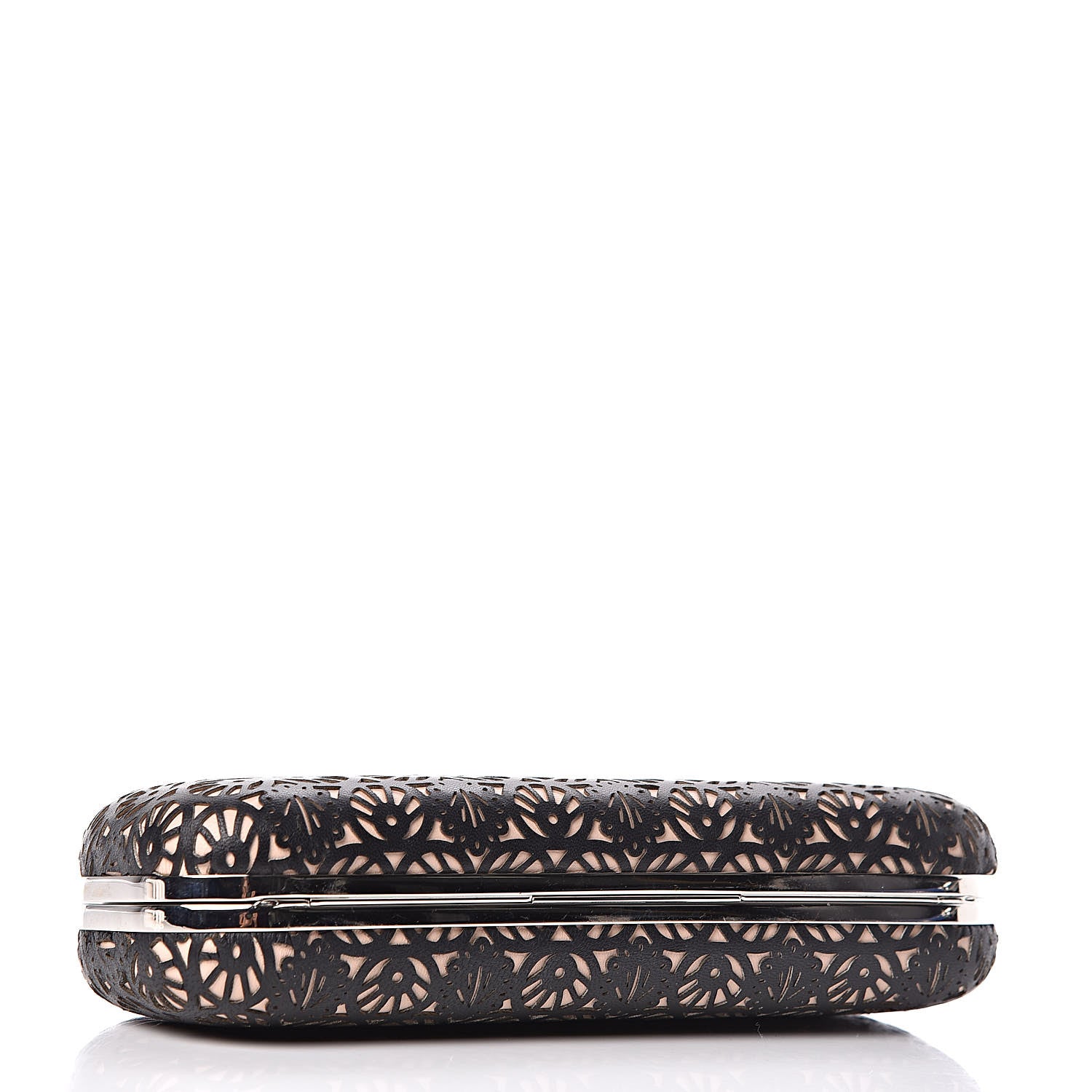 Alexander McQueen Calfskin Classic Bistrot Skull Knuckle Box Clutch Black Beige 4 of 11