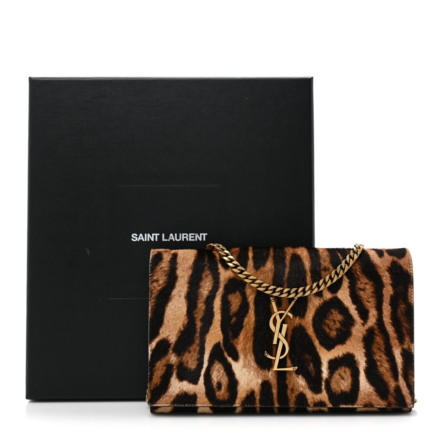 Calf Hair Monogram Chain Wallet Leopard