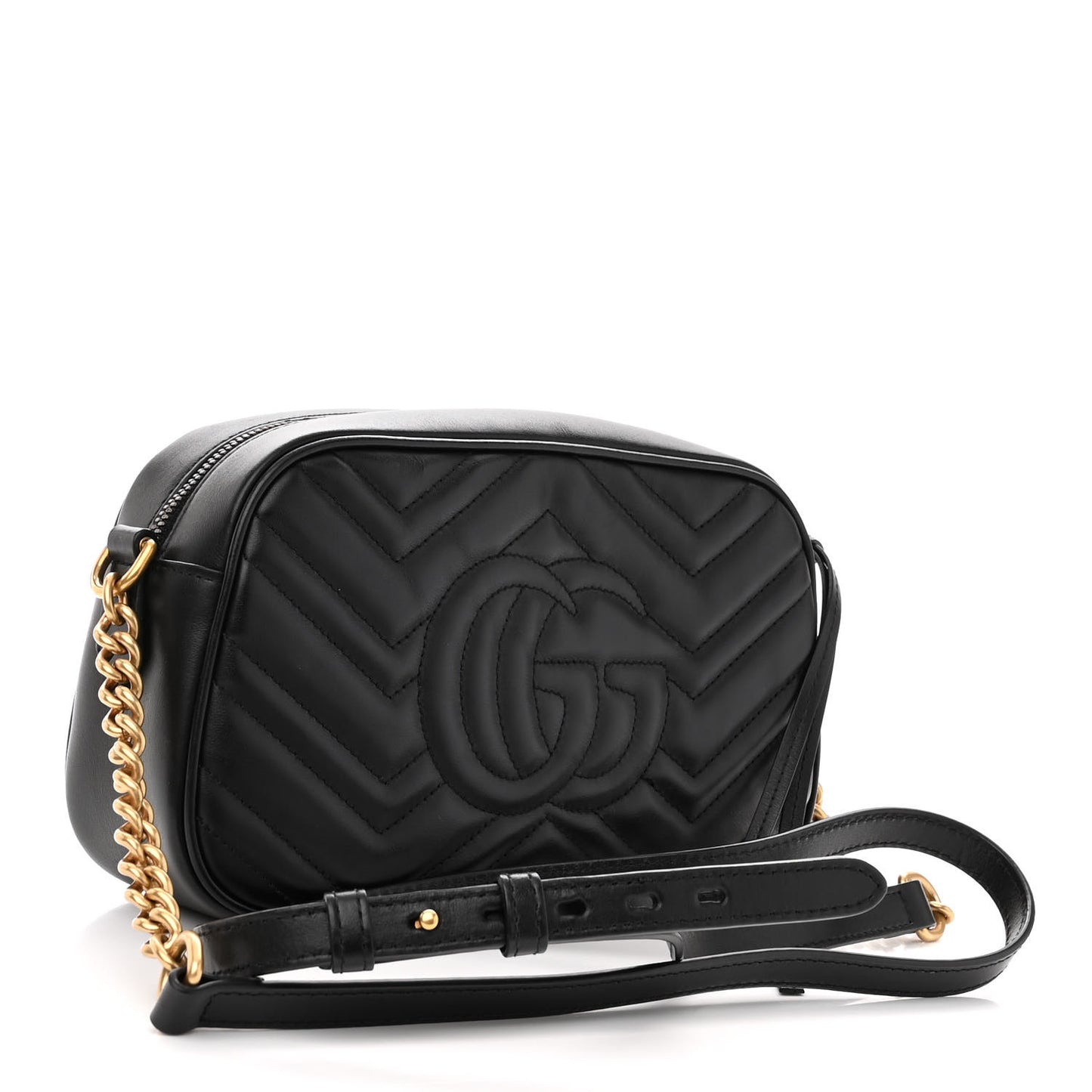 Calfskin Matelasse Small GG Marmont Chain Shoulder Bag Black