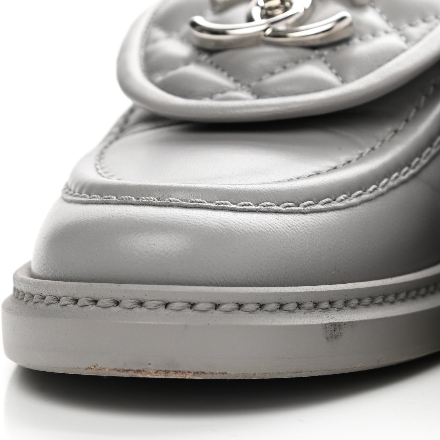 Chanel Lambskin Quilted CC Turnlock Loafers 37 Grey 5 of 13