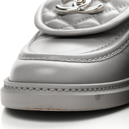 Chanel Lambskin Quilted CC Turnlock Loafers 37 Grey 5 of 13