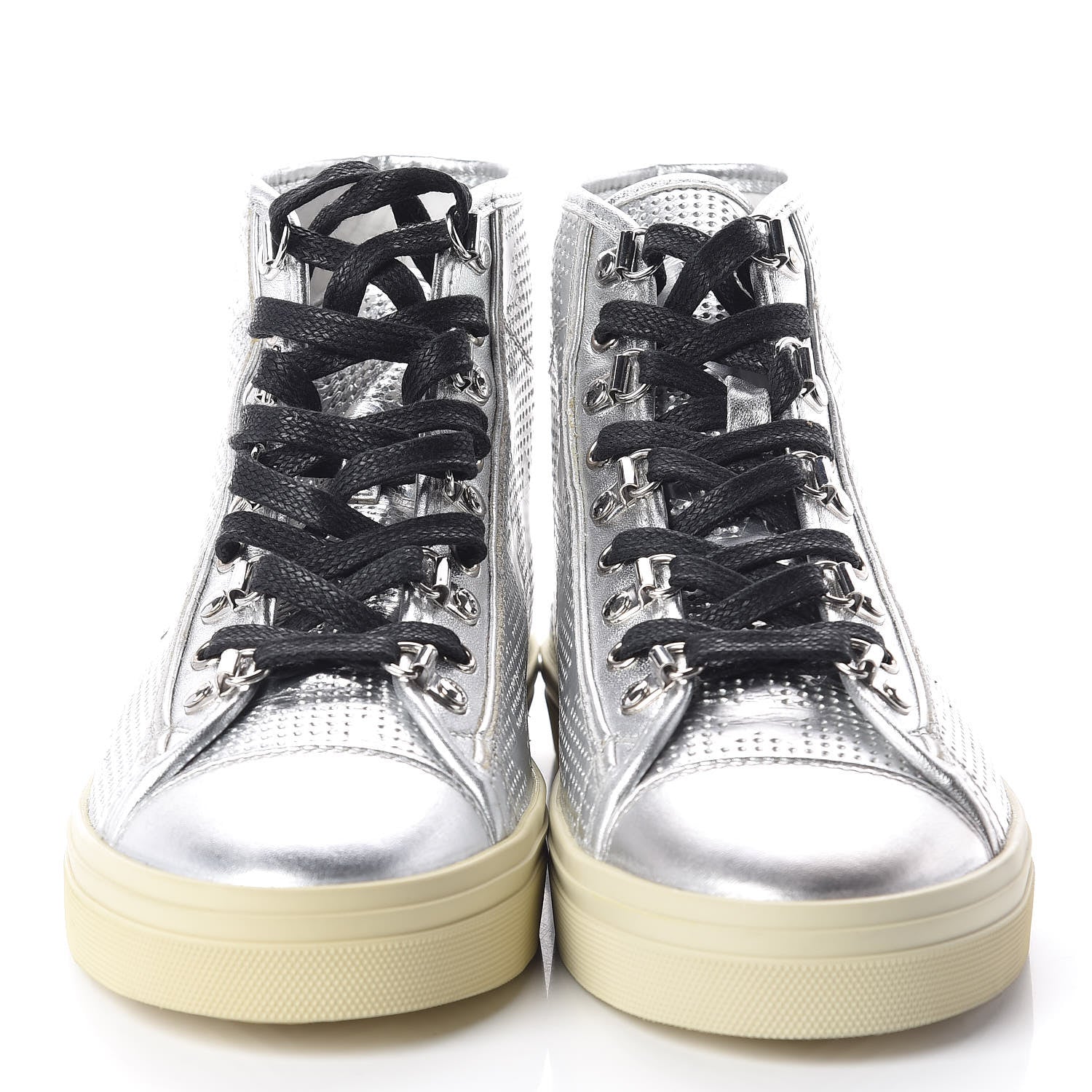 Saint Laurent Metallic Calfskin Lambskin Mens Star Rivington High Top Sneakers 39 Argento 2 of 11