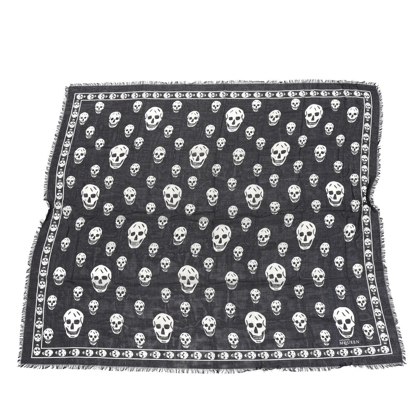 Silk Chiffon Skull Scarf Black White