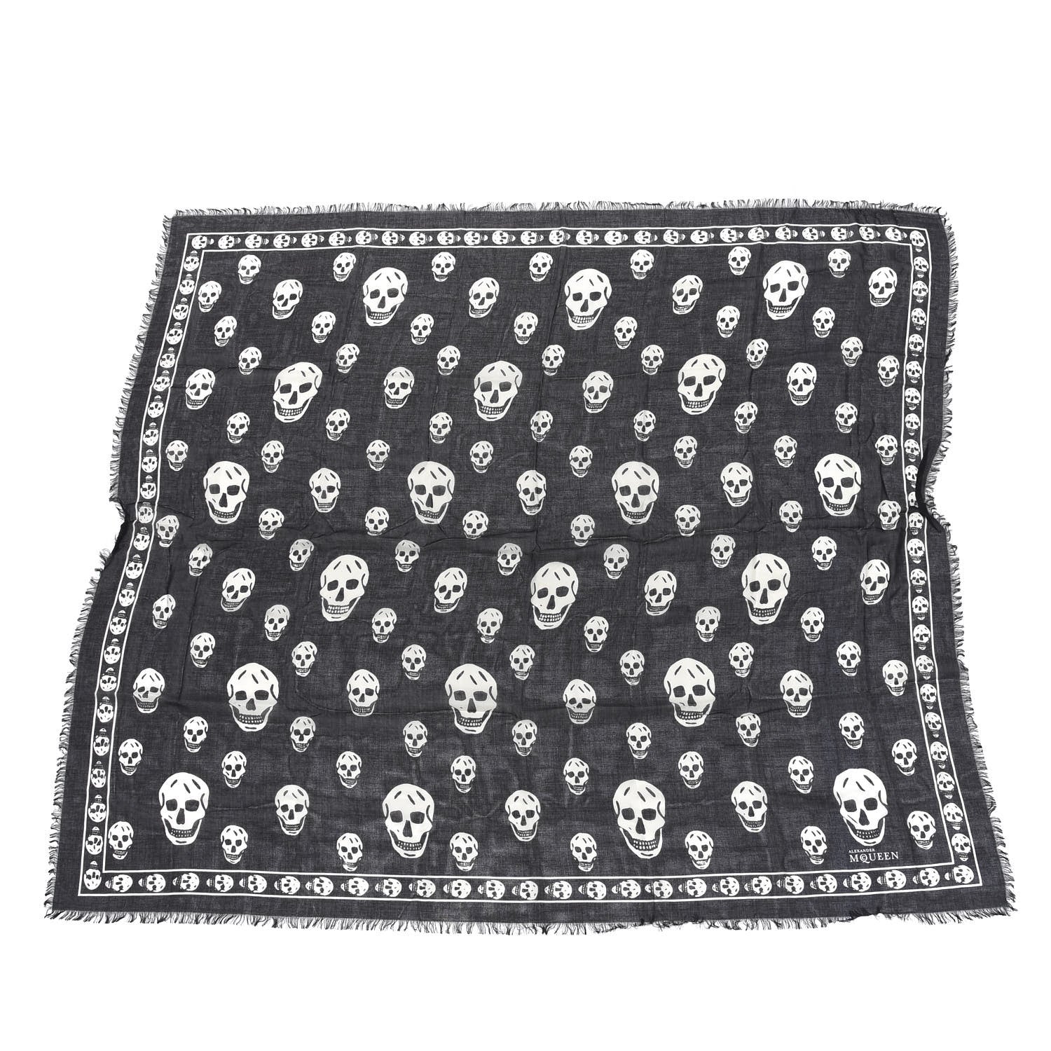 Alexander McQueen Silk Chiffon Skull Scarf Black White 1 of 4