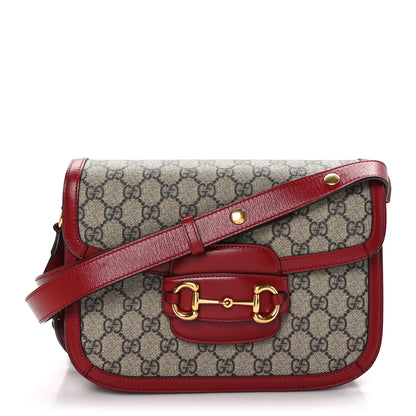 Gucci GG Supreme Monogram Azalea Calfskin Horsebit 1955 Shoulder Bag Beige Ebony New Cherry Red 1 of 13