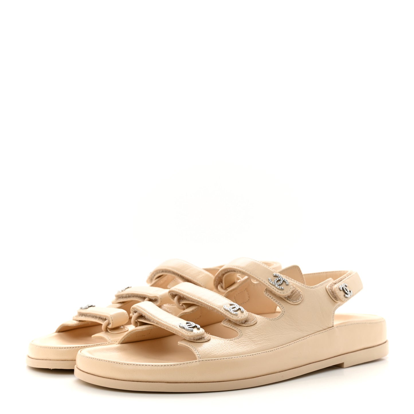 Lambskin Crystal CC Velcro Dad Sandals 40 Beige