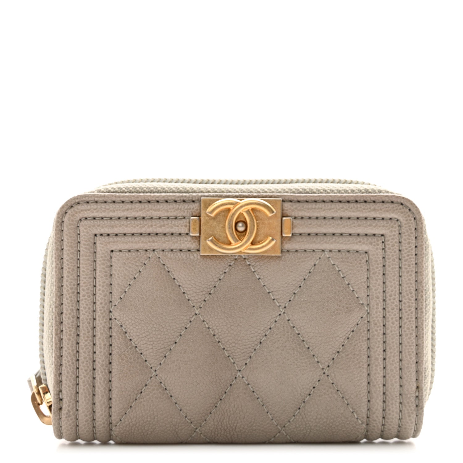 Chanel Caviar Quilted Boy Zip Around Coin Purse Wallet Grey 1 of 8