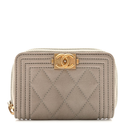 Chanel Caviar Quilted Boy Zip Around Coin Purse Wallet Grey 1 of 8