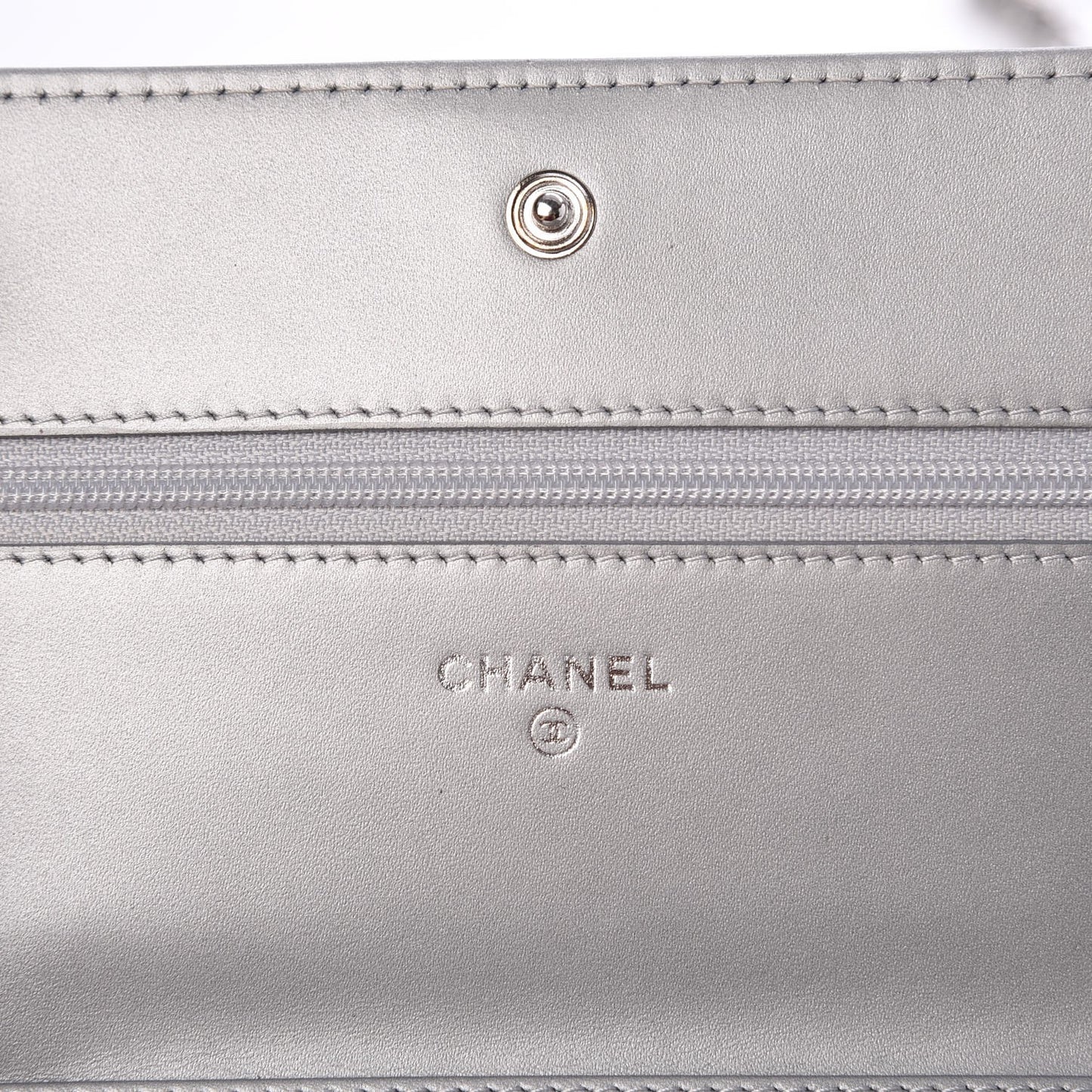 Metallic Aged Calfskin Quilted Boy Wallet On Chain WOC Silver