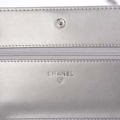 Chanel Metallic Aged Calfskin Quilted Boy Wallet On Chain WOC Silver 6 of 9