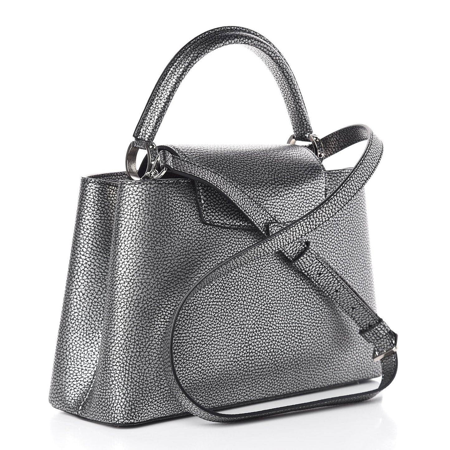 Metallic Taurillon Capucines PM Silver Black