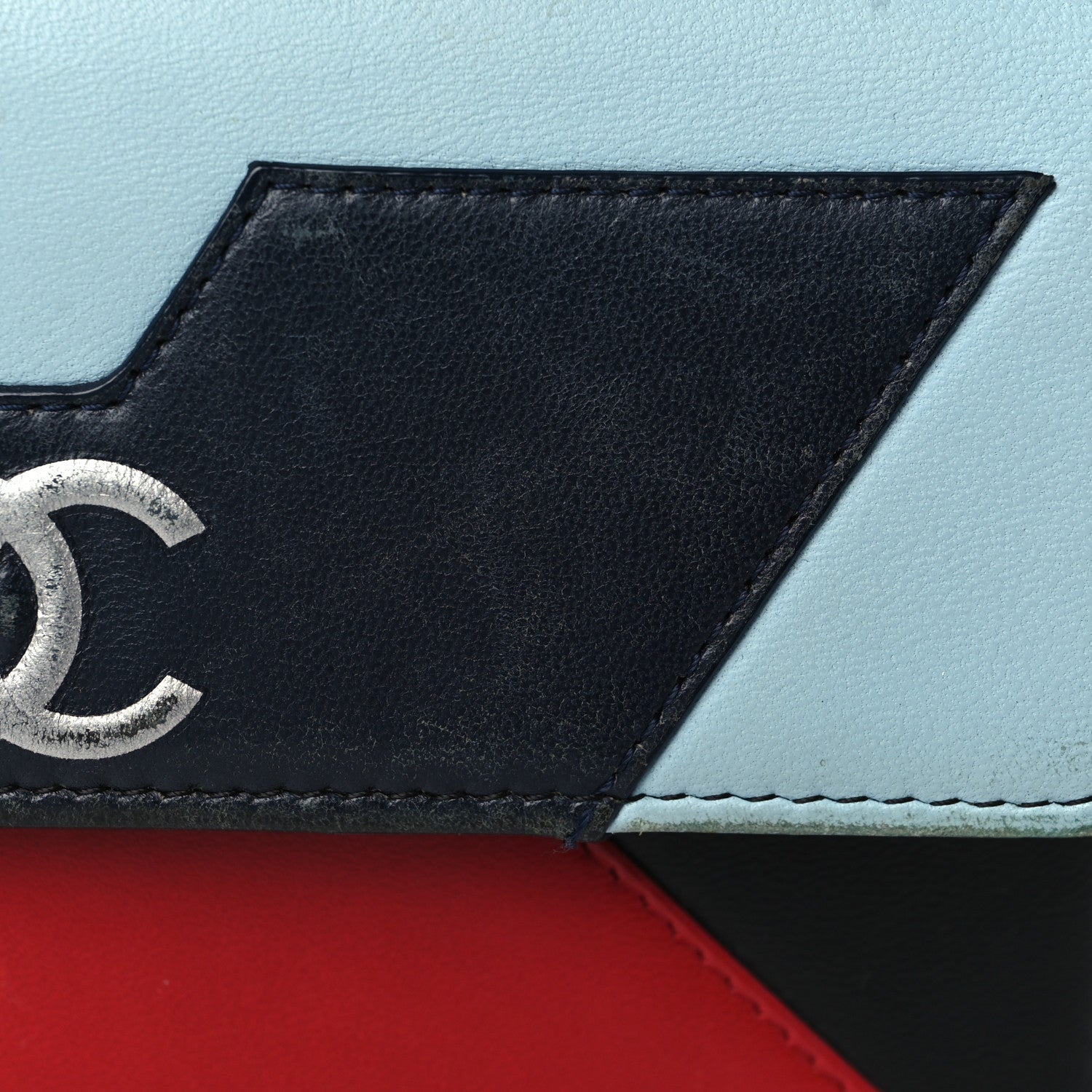Chanel Lambskin Airlines Wallet On Chain WOC Blue Black Red 10 of 15