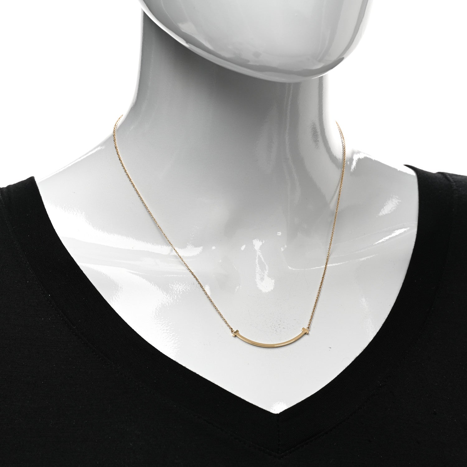 Tiffany 18K Yellow Gold Small T Smile Pendant Necklace 2 of 5
