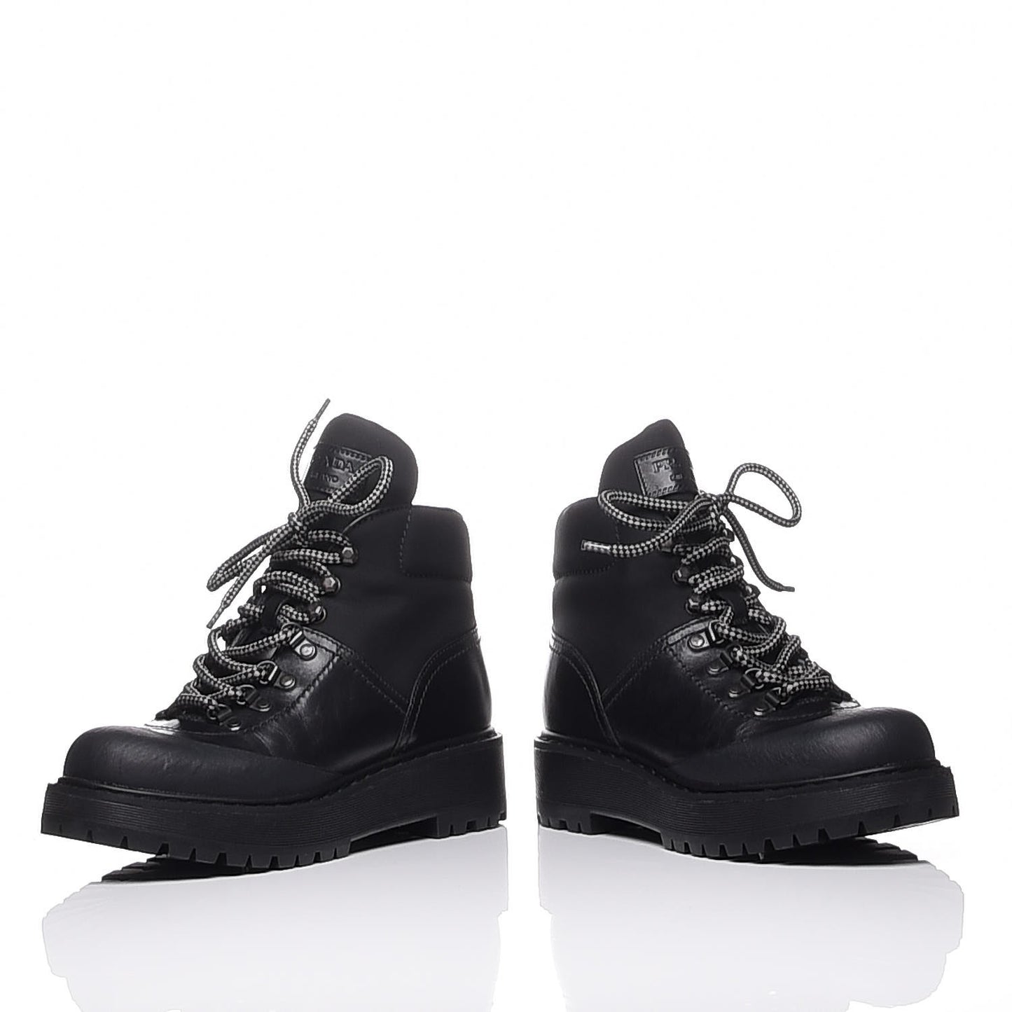 Calfskin Canvas Lace Up Combat Boots 38 Black