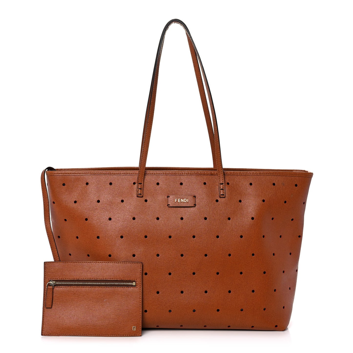 Vitello Zucca Perforated Medium Roll Tote Miel Rosso Tobacco