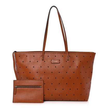 Fendi Vitello Zucca Perforated Medium Roll Tote Miel Rosso Tobacco 1 of 13