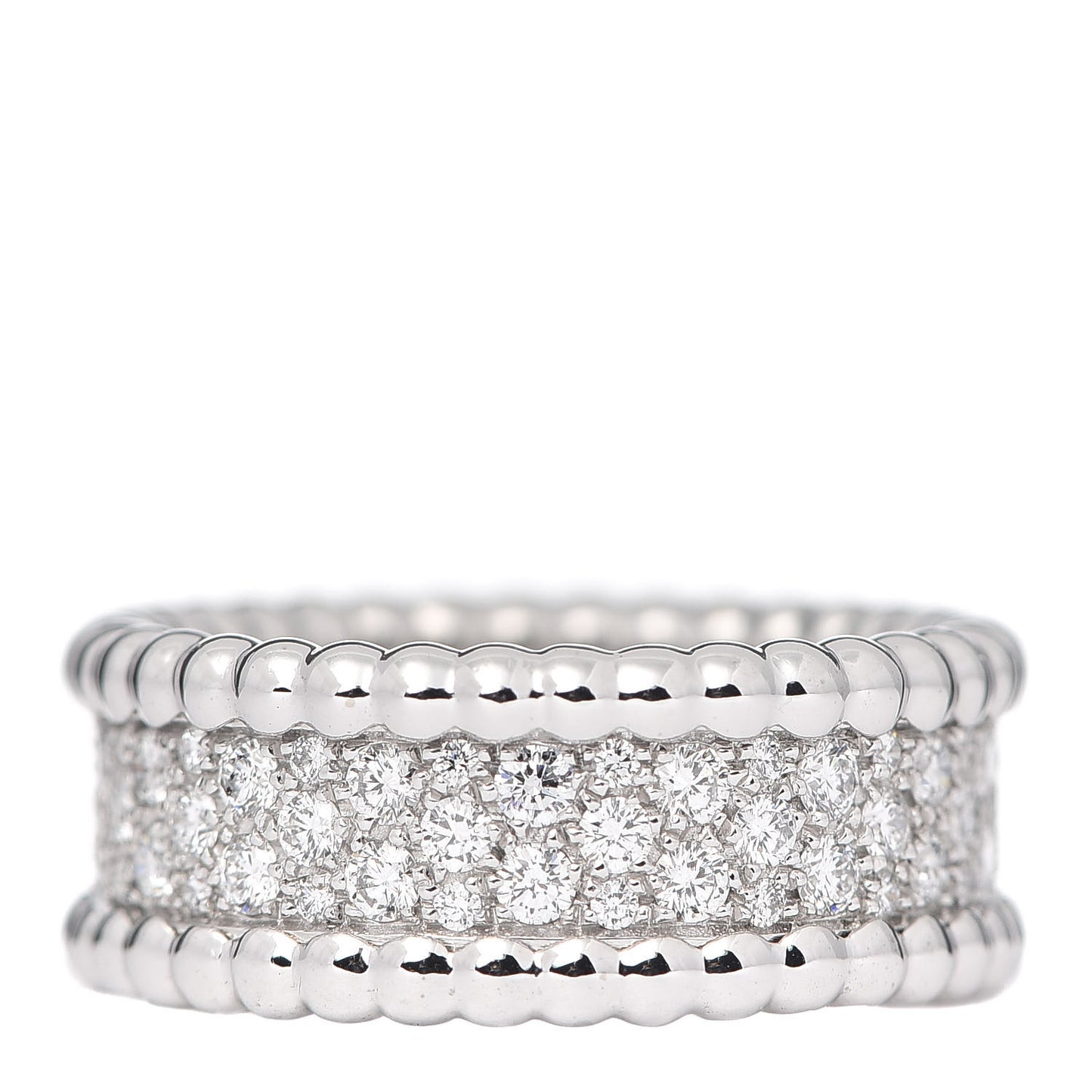 18K White Gold Diamond Perlee 3-Row Ring 49 4.75