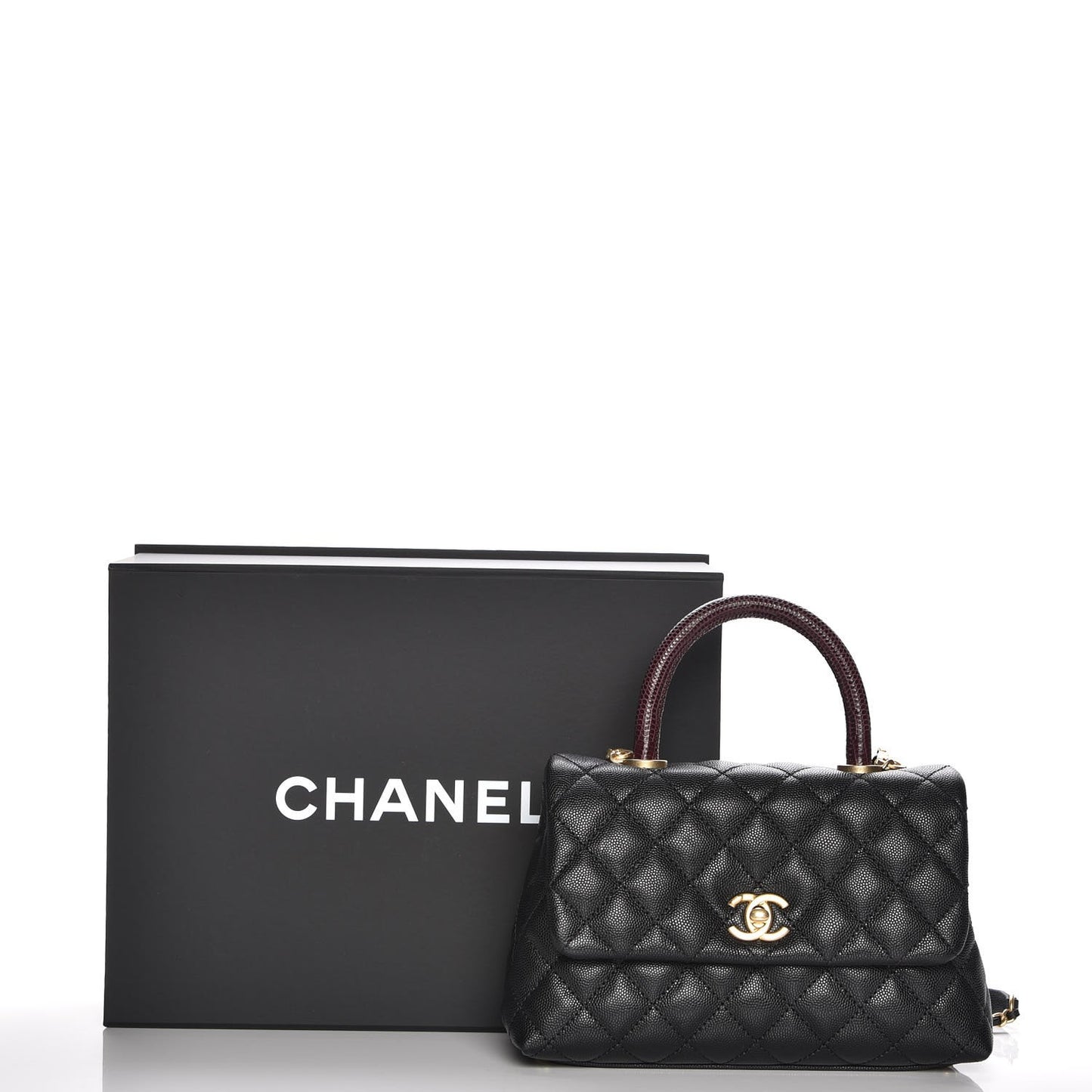 Caviar Lizard Quilted Mini Coco Handle Flap Black