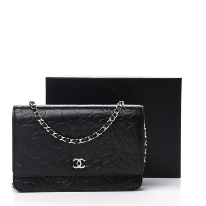 Chanel Lambskin Camellia Embossed Wallet on Chain WOC Black 12 of 12