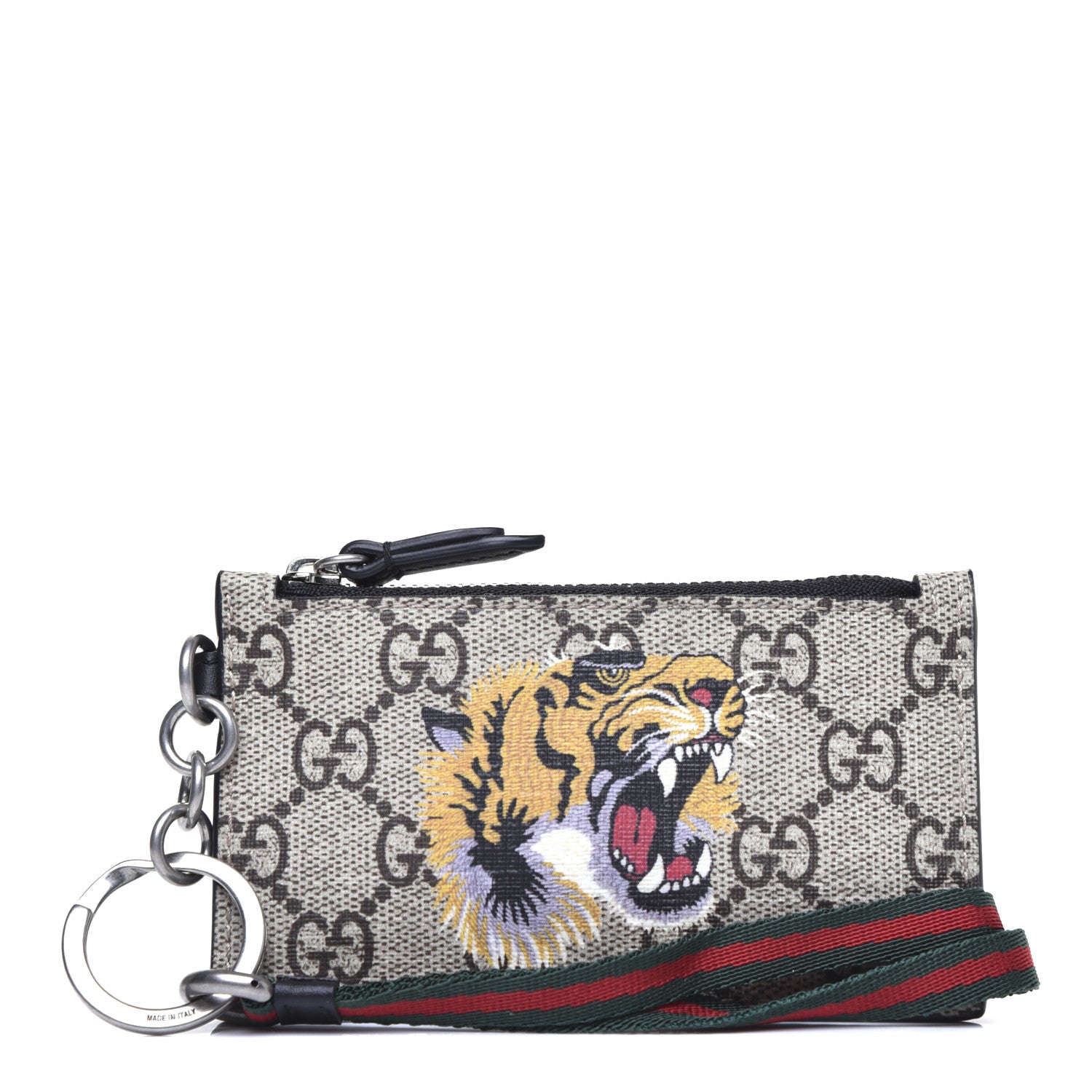 Gucci GG Supreme Monogram Tiger Print Lanyard Coin Case Card Holder 1 of 7