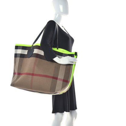 Burberry Canvas Mega Check Extra Large The Giant Reversible Tote Black Neon Yellow 2 of 10