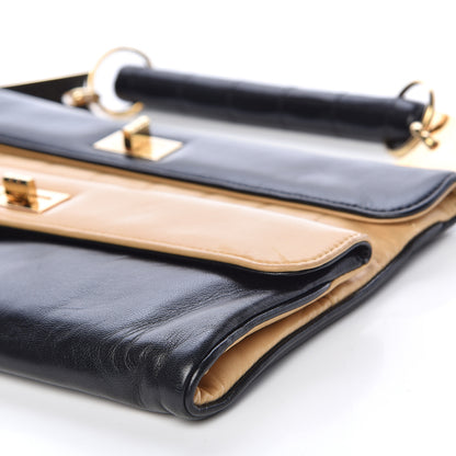 Chanel Lambskin Chocolate Bar Mademoiselle Double Flap Clutch Beige Black 10 of 11