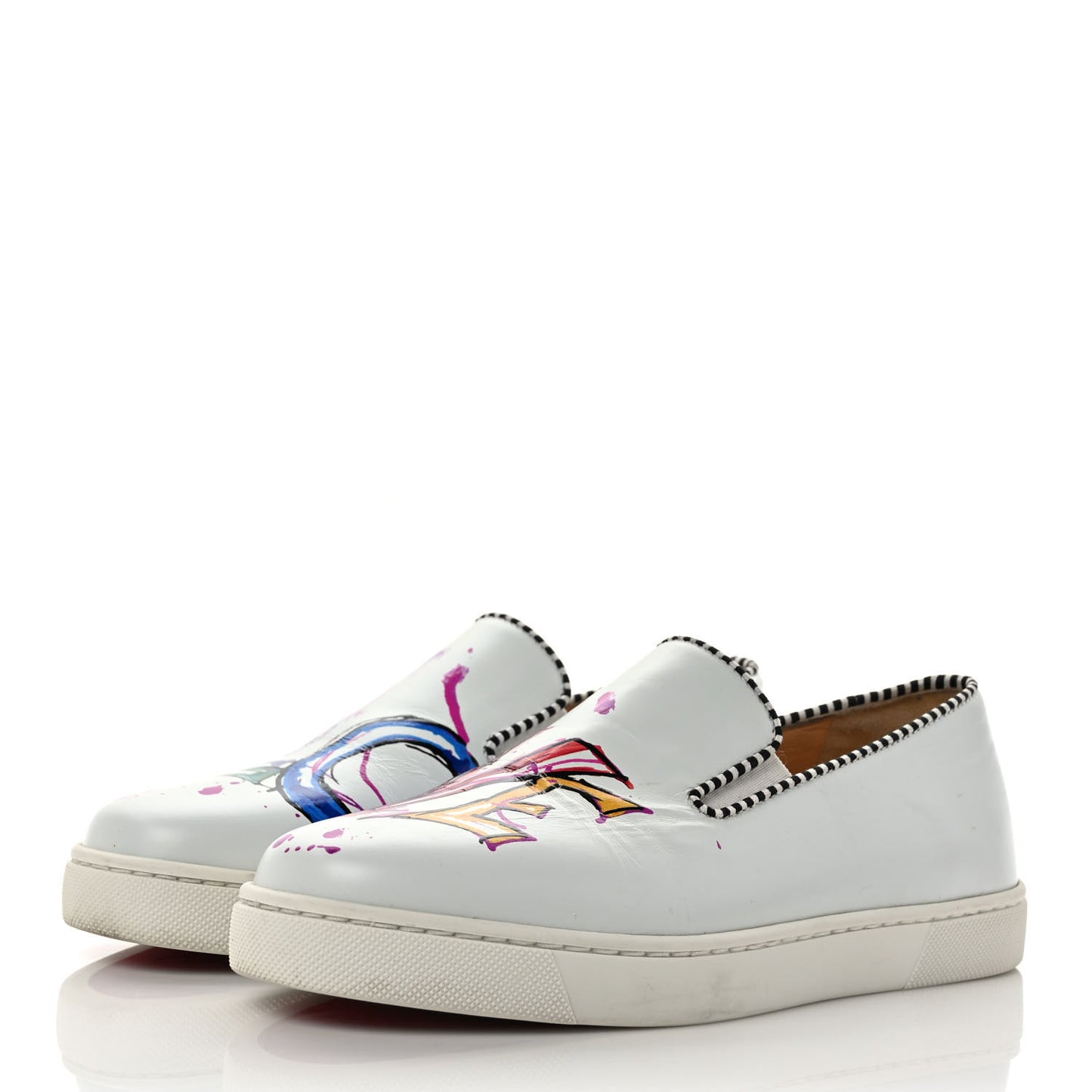 Calfskin Womens Loubi Love Flat Sneakers 35.5 White Multicolor