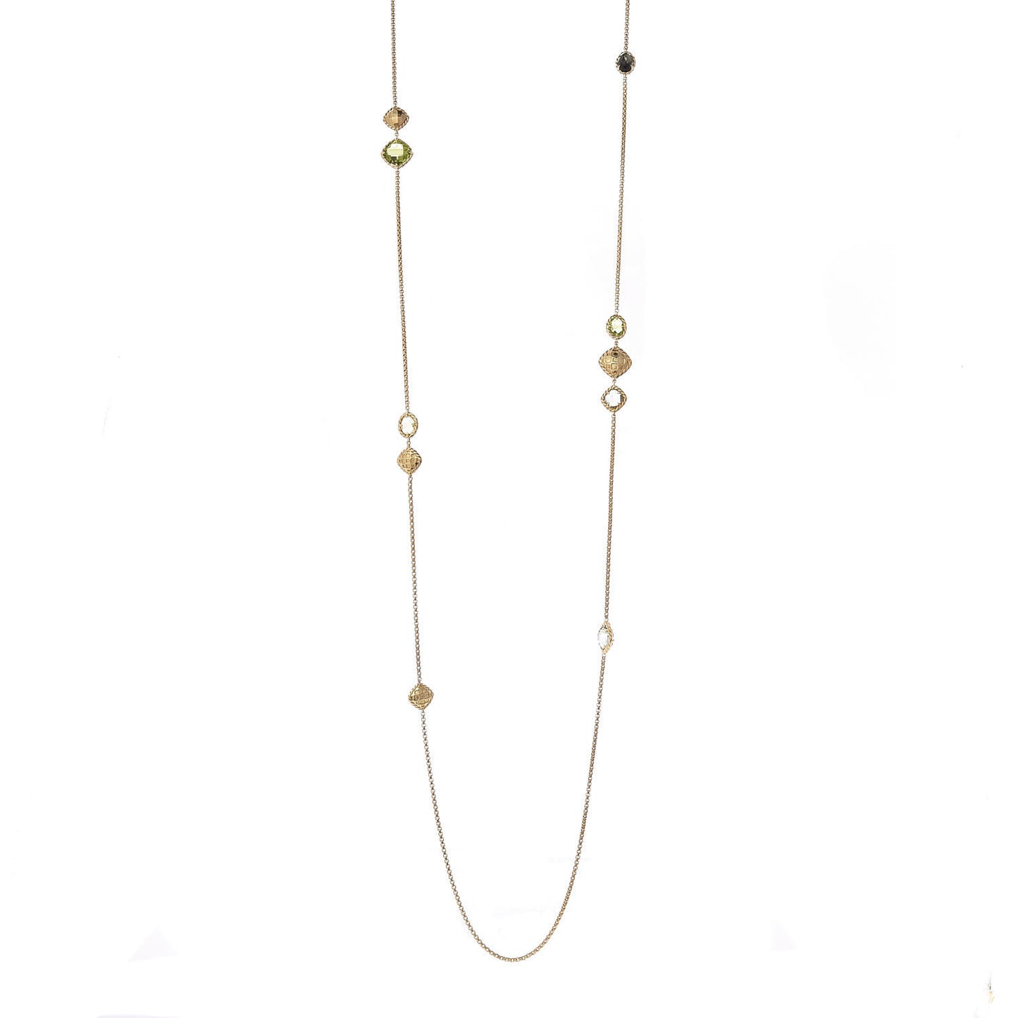18K Yellow Gold Prasiolite Hematite Peridot Garnet Chatelaine Station Necklace