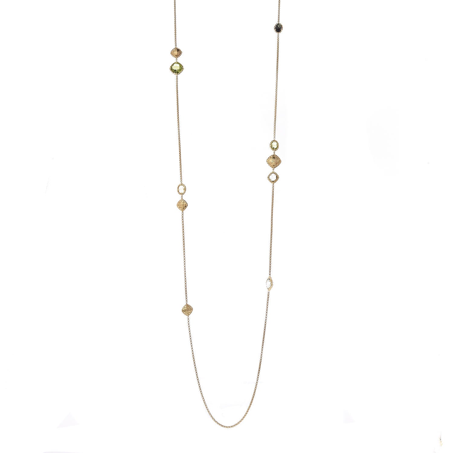 David Yurman 18K Yellow Gold Prasiolite Hematite Peridot Garnet Chatelaine Station Necklace 1 of 6