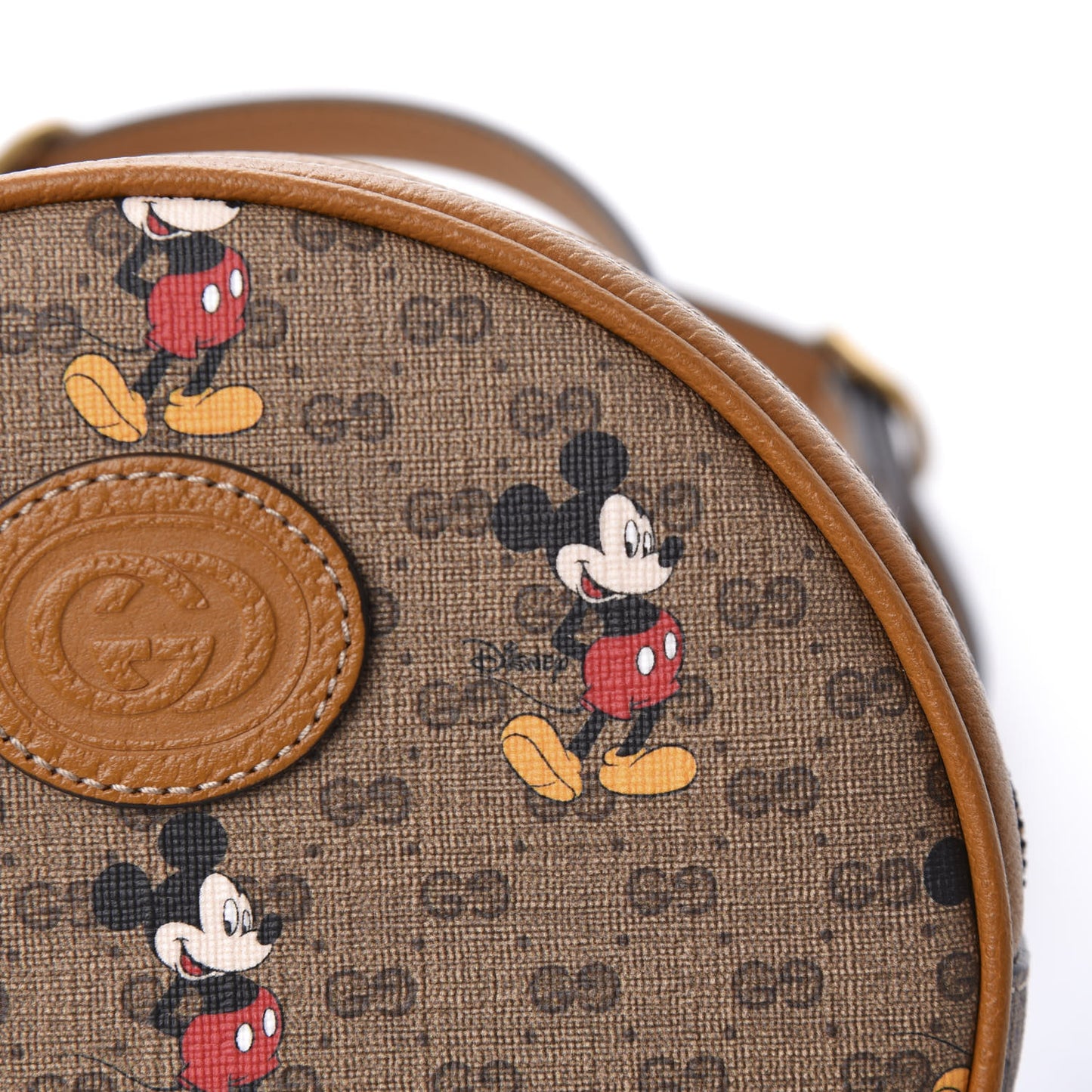 X DISNEY Mini Vintage GG Supreme Monogram Mickey Mouse Round Backpack Beige Vintage Sun Oil