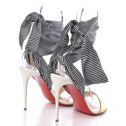 Christian Louboutin Patent Specchio Crepe Satin Du Desert 100 Sandal 39.5 Black White Gold 4 of 8