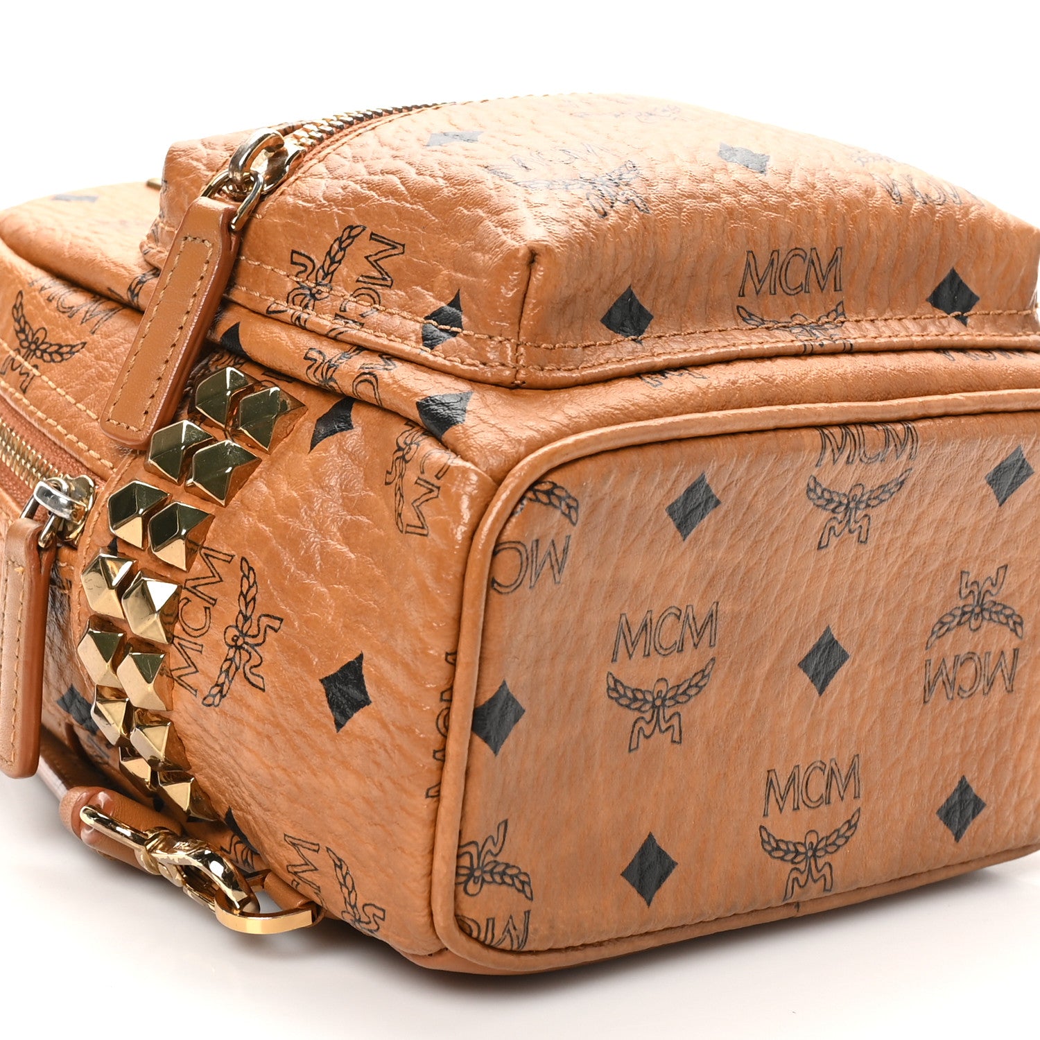 MCM Visetos Side Stud X-Mini Stark Bebe Boo Backpack Cognac 8 of 9